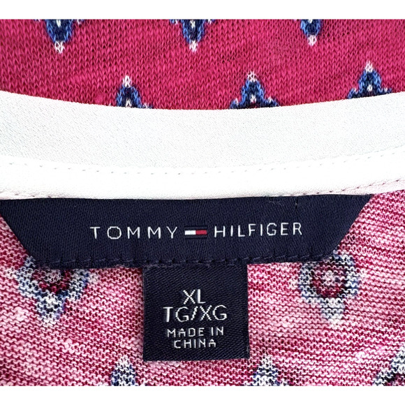 Tommy Hilfiger Linen Jersey Knit Layered Hem Tunic Blouse Top Pink White Boho XL - Picture 3 of 14